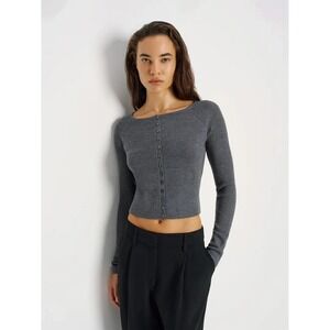 Reformation Meadow Regenerative Merino Wool Cardigan Sweater Medium Mid Gray